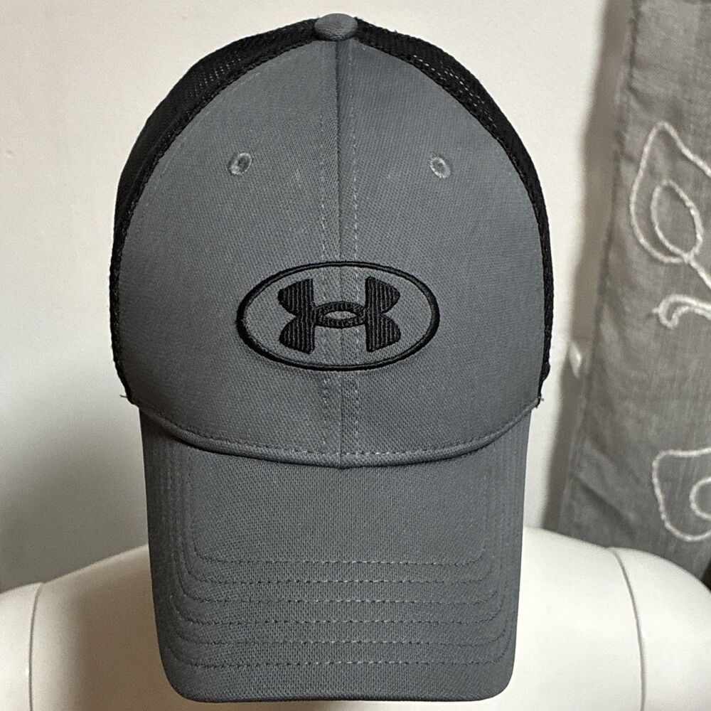 Under Armour UA Trucker Hat Mesh Snapback Blitzing Gray Black Embroidered Logo